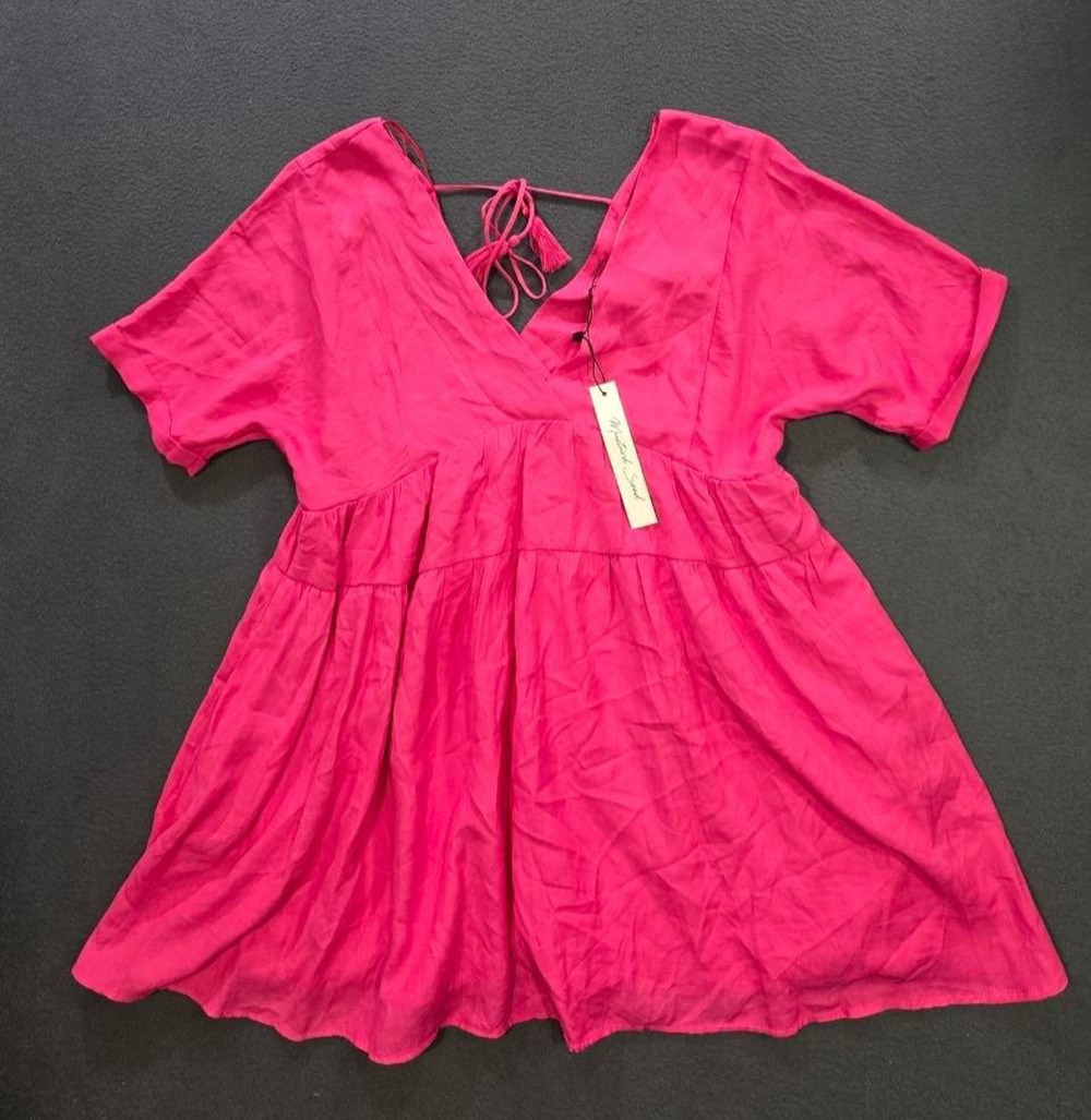 Anthropologie Mustard Seed Hot Pink Tiered Babydoll Mini Dress Sz Large A011002